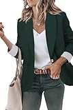 Genhoo Womens Blazer Notched Lapel Pockets Button Work Office Blazer Jacket Suit Dark Green Medium