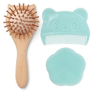 Baby Brush and Comb Set – 3 in 1 Cradle Cap Brush, Toddler Hair Brush Fine-Toothed Baby Comb & Soft Silicone Hair Comb for Newborns and Toddlers Baby Grooming