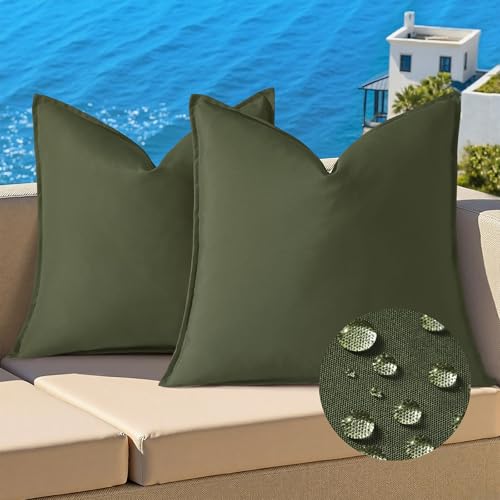 decorUhome Outdoor Waterproof Faux Linen Throw Pillow Covers 18x18 Set of 2