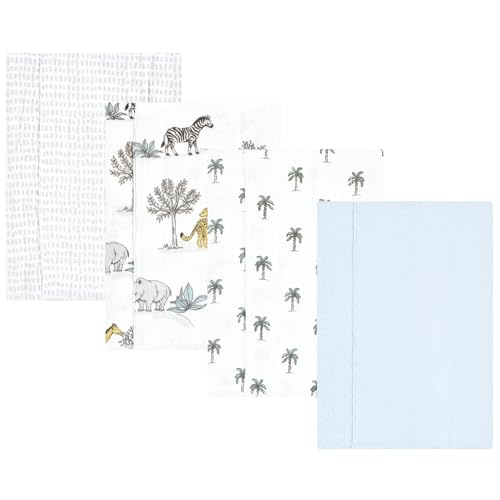 Luvable Friends Hudson Baby Flannel Burp Cloths 4pk, Safari Friends