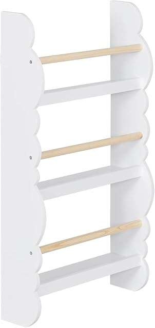 WOLTU Kids Bookcase Wall Shelf, 3 Tier Children's Bookshelf Storage Display Rack, Wooden Book Organizer for Children's Room, White, KR013ws