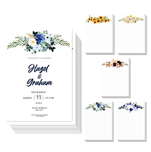 Blank Floral Stationery Cards, 4X6 Inch Notecards, 5 Flower Design Cardstock, Heavyweight, Thank You Greeting Cards For School Office Wedding Party Baby Shower, Set Of 50 #TOP8