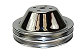Double Groove Water Pump Pulley, Chrome Steel Smooth, Compatible with Chevy SBC 283-350 SWP
