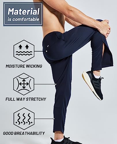 Mier Tapered Workout Pants Men Soccer Warm Up Zip Pants, Athletic Track Sweatpants, Moisture Wicking & Breathable, Navy, Xxl #TOP4