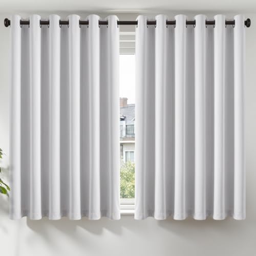 Image of TOPICK Blackout Curtains for Living Room Bedroom W90xL54 Inch Greyish White | Eyelet Thermal Window Long Curtains 54 Inch Drop, Soundproof, Soft-feel Triple-weave Fabric, Energy Saving Room Darkening