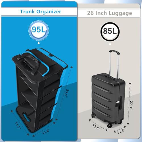 AOPHY Trunk Organizer for Car, Car Storage Organizer with 2 adjustable straps, 95L Large Capacity Cargo Organizer for Suv, Truck, Sedan, Waterproof Portable Car Organizers for Women Men（Blue） by AOPHY - Image 3