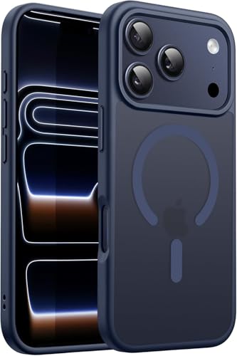 Image of Elzzi Magnetic for iPhone 17 Pro Max Case (Compatible with MagSafe) Slim Translucent Matte Shockproof with Anti-Fingerprint Phone Case, Dark Navy