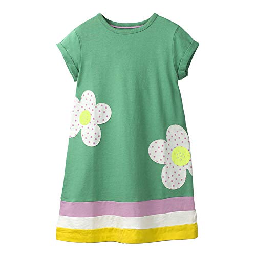 Image of HILEELANG Toddler Girl Cotton Casual Dress Summer Short Sleeve Basic Tunic Playwear Shirt Dresses
