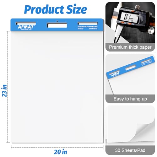 AFMAT Upgraded Chart Paper, 20 in x 23 in Chart Paper for Teachers, Super Sticky Easel Pads for Office/Classroom/Whiteboard/Wall/Windows, Ink Bleed-Through Resistant Easel Paper, 30 Sheets/Pad, 3 Pads