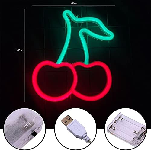 Cherry Neon Lights for Bedroom Neon Signs Neon Light Cherry-Shape Neon Two-Color Led Neon Wall SignTwo-Color Cherry Neon Signs USB Powered Nursery Lamp LED for Kids Room Wall Decoration(Green&Pink)