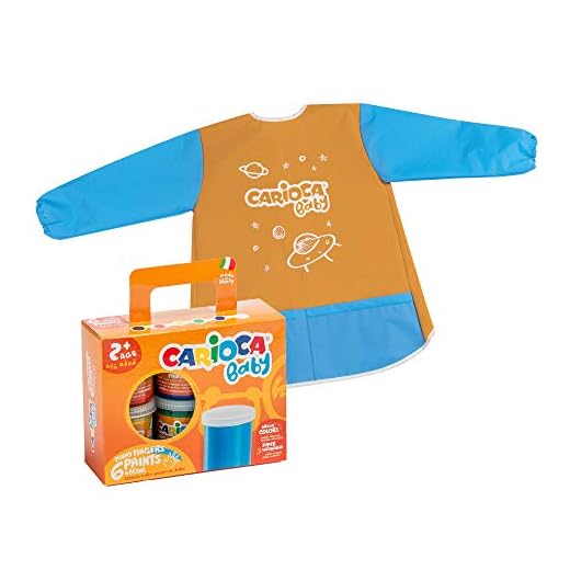 CARIOCA Fingerfärger set med förkläde | 6 tvättbara temperas affischfärg för barn från 2 år och barns förkläde, fingerfärg, 80 ml x 6 stycken