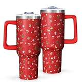 Geliao Lianglo 40oz Christmas Themed Tumbler with Handle and Straw,Red Holiday Insulated Mug, Gifts for Christmas Thanksgiving
