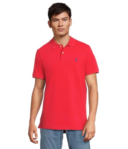 U.S. Polo Assn. Men's Classic Polo Shirt, Two-Button Closure Pique Polo Shirt, Summer Fashion Golf Shirt, Upstate Red, Medium