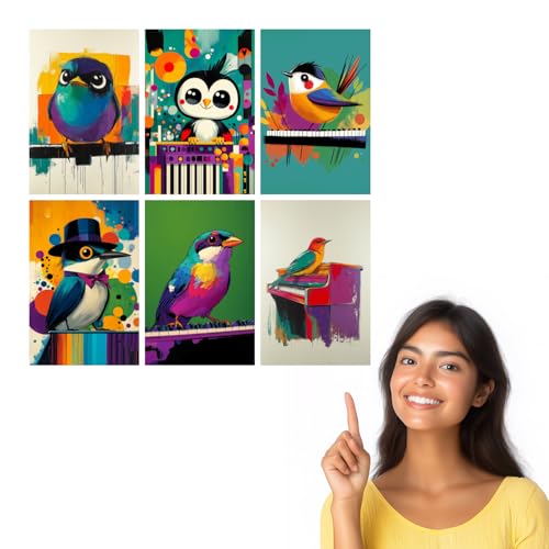 Image of SiddArtify Colorful Bird Wall Art Prints Set - Modern Animal Poster Decor for Living Room Bedroom Office - 8x12 Sticker Pack of 6
