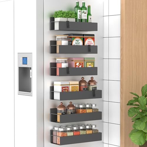 Image of HuggieGems Metal Magnetic Spice Rack for Refrigerator Dark Gray, 6 Pack