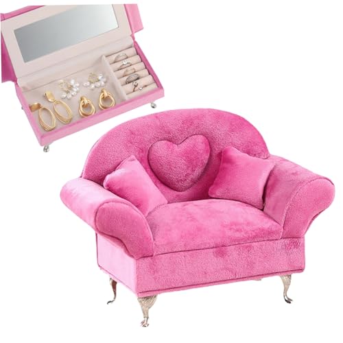 Boîte à bijoux canapé miniature 1/6 en velours anti-poussière avec couvercle