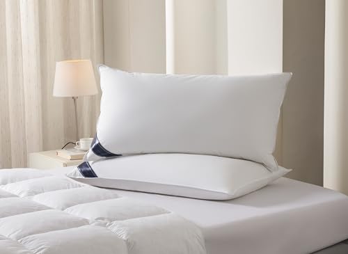 Littens 50cm x 90cm Luxury Super King Size White Duck Feather & Down Pair Pillows 230TC 100% Cotton Casing, Down Proof (20" x 36")