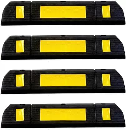 LADWA 500 mm Length X 120mm Height, Pack of 4 Rubberised Car Wheel Parking Stopper for Garage Floor and Stops The Tires, Rubber Parking Curbs Protect Vehicle Bumpers with Reflective Yellow Tape Curb-image-23