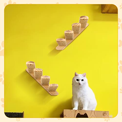 2 Pack Cat Climbing Shelf Wall Mounted Wood Cat Stair Cat Climbing Ladder 4 Step Cat Stairway with Jute Scratching Reversible Cat Wall Furniture for Cats Perch Platform Play Jump Climber Supplies by Tuanse - Image 6