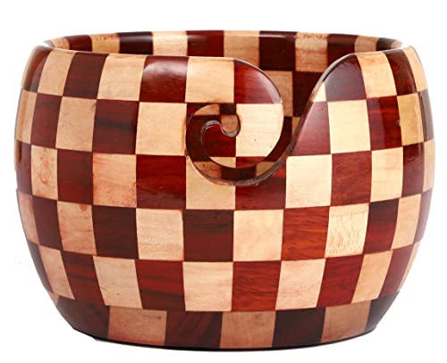 Brainmart Wooden Yarn Bowl, Large Knitting Yarn Storage Bowl 7x4 Inch, Red & Maple Wood Dual Sahde, Yarn Holder for Knitting & Crocheting, Mother Day and Christmas Gift