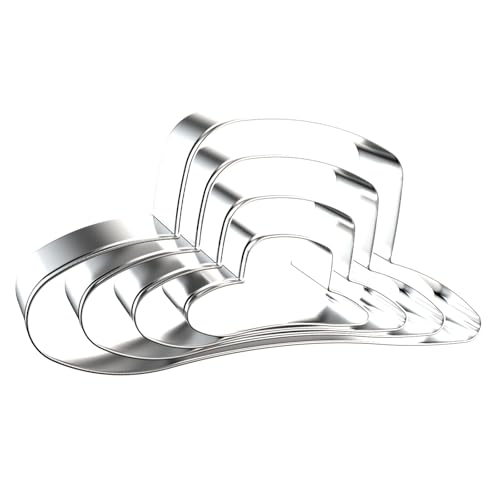 Cowboy Hat Cookie Cutter Set - 5 inch, 4 inch, 3 inch, 2 inch - 4 Piece Western Cowboy Cowgirl Cookie Cutters Shapes Molds - Stainless Steel