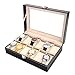 PENGKE 12 Slots Watch Box,PU Leather Watch Organizer and Display Case with Glass Lid, Black Pack of 1