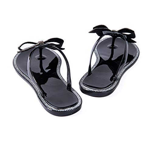 Mtzyoa Women Flip Flops Bow Flat Sandals Bling Rhinestone Black Size 7.5 Beach Jelly Cute Ladies Summer Glitter Sandals thumb #6