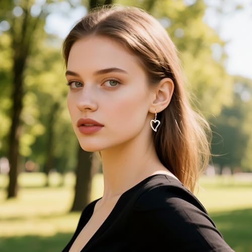 Sterling Silver Heart Earrings for Women 14K Gold Plated Openwork Love Heart Dangle Earrings Drop Hypoallergenic Leverback Huggie Hoop Earing for Women Trendy4