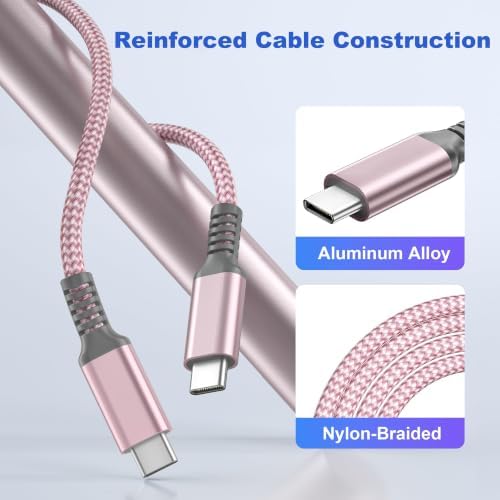 Basesailor USB C to USB C 60W Cable 6.6FT 2Pack Pink Braided Fast Charging - 5