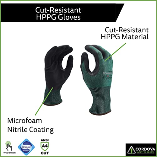 Cordova 6938 Cut Resistant Gloves, 18-Gauge Flexibility, Hppg, Reinforced Thumb, Touchscreen Fingers, Microfoam Nitrile Coating For Extra Grip, Gloves For Work, 2X-Large, 1-Pack #TOP1
