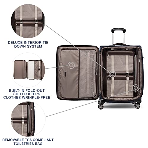 Image of Travelpro Platinum Elite Softside Expandable Checked Luggage, 8 Wheel Spinner Suitcase, TSA Lock, Men and Women, True Navy Blue, Checked Medium 25-Inch