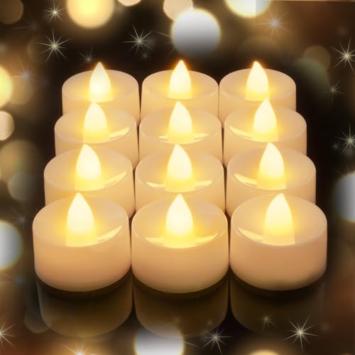AMAGIC LED Flameless Candles Battery Tea Lights, 12 Pack Electric Led Tealight, Last 100 Hours+, Warm Bright for Home Decoration, Special Night, Vovite, Party