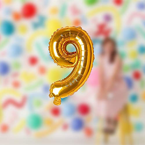 Image of AMFIN 17 inch 9 Number Foil Balloon, Birthday Decoration Items [Helium Supported] - Gold