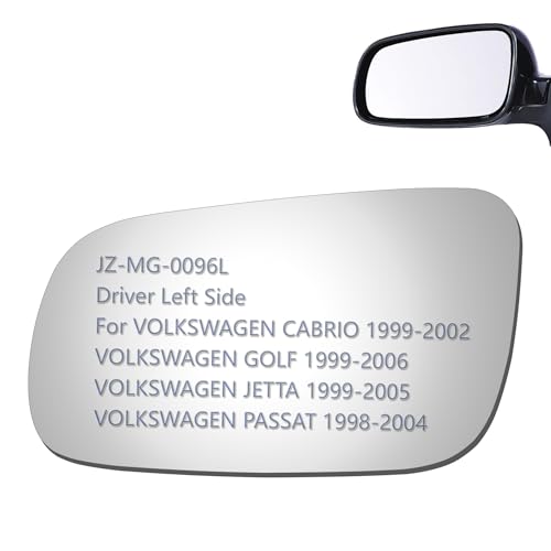 JZSUPER Side Mirror Glass fit VW 1999-2002 Cabrio 1999-2006 Golf 1999-2005 Jetta 1998-2004 Passat Dirve Left Side LH Flat, Including Adhesive