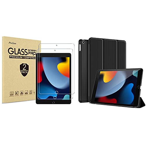 ProCase Amazon ProCase iPad 10.2 Tempered Glass Screen Protector Bundle with Slim Tri-fold Case for iPad 10.2 2021 2020 2019