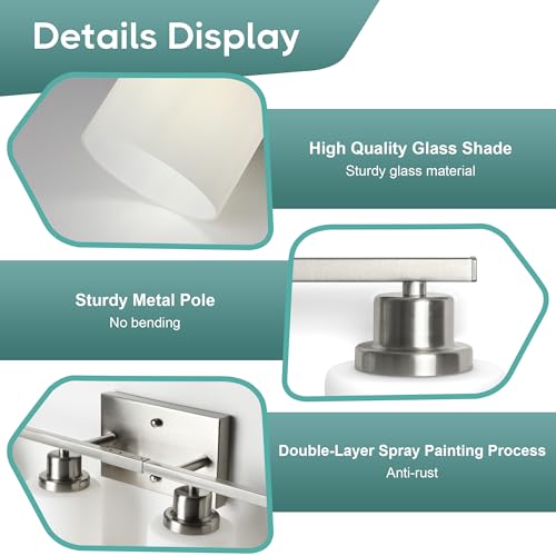 Image of Ascher Bathroom Light Fixtures, 4-Light Vanity Light Over Mirror, Brushed Nickel Wall Sconces with Milky White Frosted Glass Shades, Wall Lamp for Living Room Bedroom, E26 Base(Bulbs Not Included)
