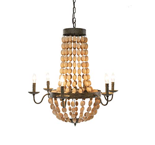 Creative Co-Op Rustic Metal and Draped Wood Bead Chandelier, Natural