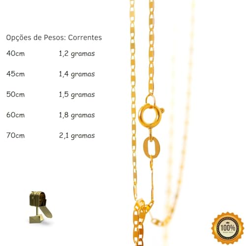 Modelo Corrente Piastrine | Cordão de Ouro 18K - Leve e Radiante. (40cm)