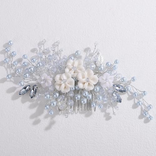 Peine para cabello con perlas y cristales para boda miniatura 2