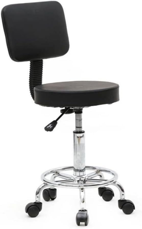 Adjustable Salon Stool, Rolling Swivel Chair with PU Leather, Round Height Adjustable Stool for Massage Spa Hair Salon, Black
