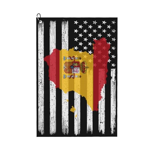 NAZIIQW US & Spain Terrain Golf Towel 24"x16" with Carabiner