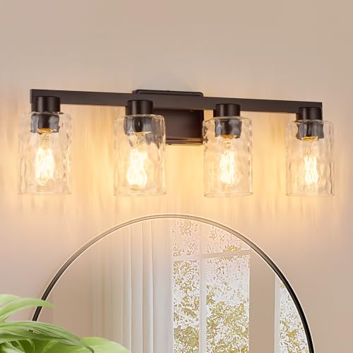 4-Light Bathroom Light Fixtures with Water Ripple Glass, Oil Rubbed Bronze by AURYNIX - Used condition - US$85.36