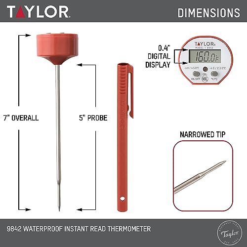 Taylor Waterproof Digital Instant Read Thermometer For Cooking, BBQ, Grilling, Baking, And Meat, Comes With Pocket Sleeve Clip, Red by Taylor - Image 3