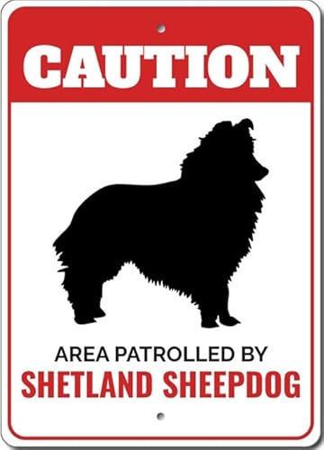 Patrolled By Shetland Sheepdog Caution Metal Sign Dog Kennel Breed Canine K9 Paw