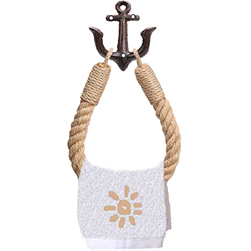 Amerla Nautical Anchor Toilet Paper Holder Rustic Industrial Wall-Mounted Towel Ring with Metal Hook for Bathroom Decor (Black)