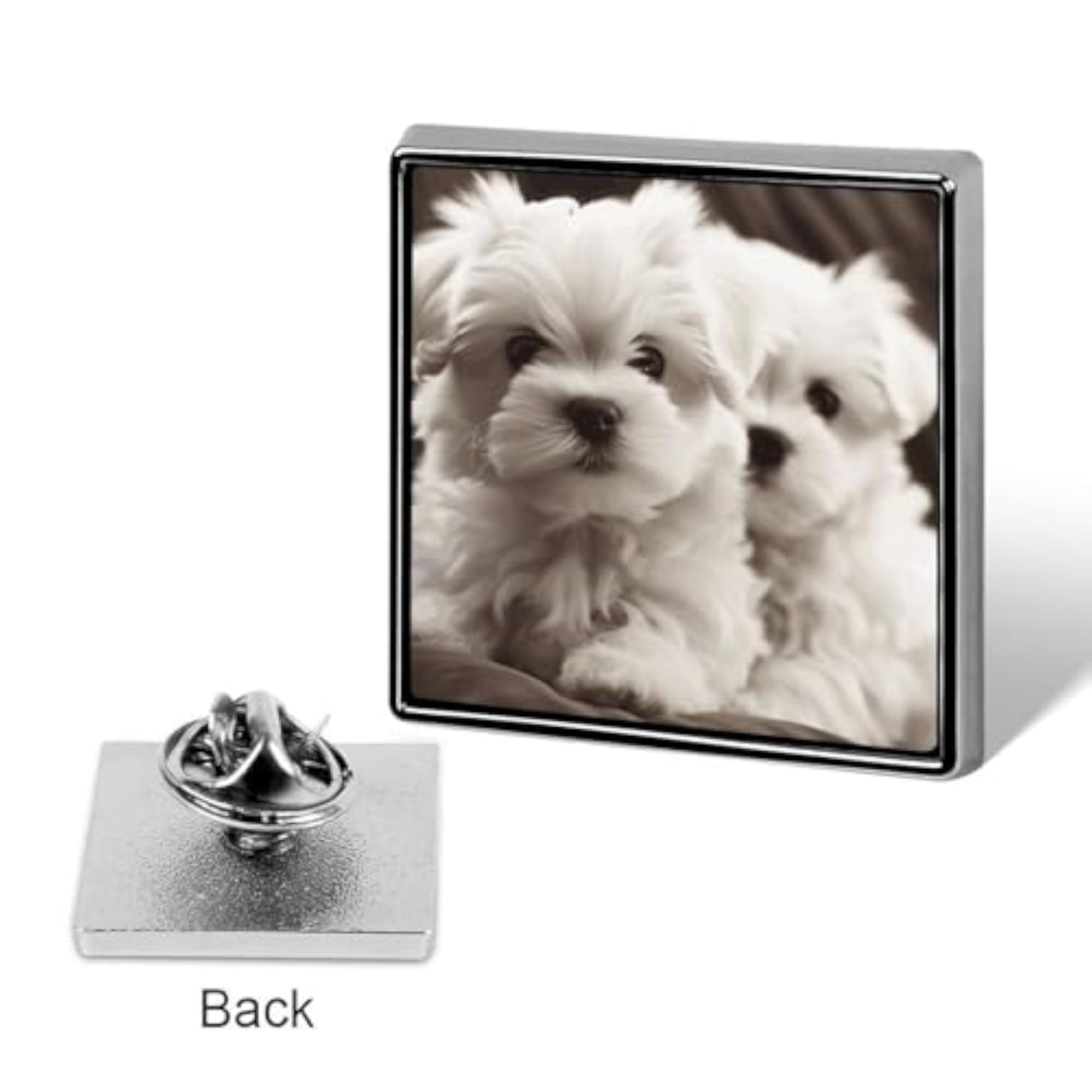 Square Lapel Pins, Cute Maltese Puppy Design