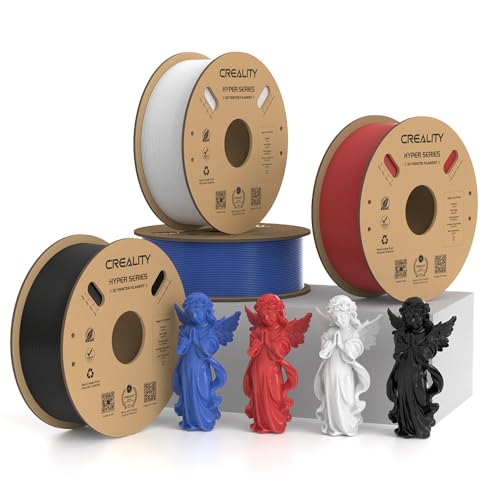 Offizielles Creality Hyper PLA Filament 1,75 mm, 3D Drucker Filament PLA Hochgeschwindigkeits PLA 30–600 mm/s, Maßgenauigkeit +/-0,02 mm, passend für FDM 3D Drucker, 4kg (1kg*4) Schwarz Weiß Blau Rot