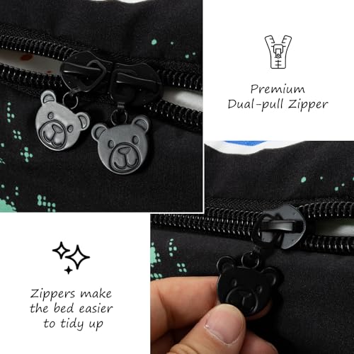 Image of Meeting Story Glow in the Dark Zipper Bedding Twin Zip Up Game Bedding Sets for Boys and Kids,3 Pcs Comforter Bed in a Bag with Fitted Sheet and 2 Pcs Pillowcases(Blackgreen,Twin)
