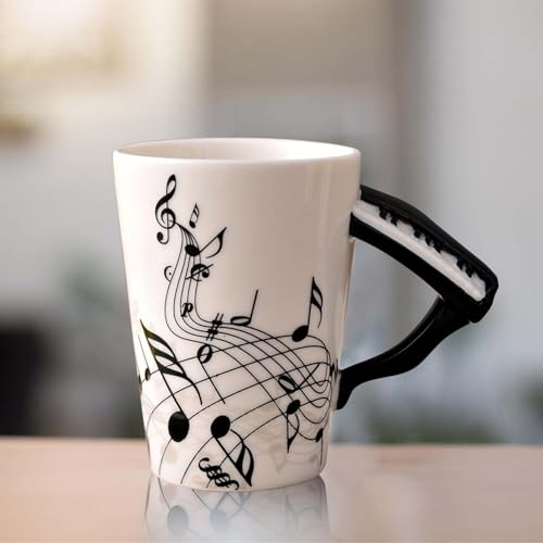 Caneca de café de cerâmica com alça de piano, nota musical impressa, caneca de chá, caneca de cerâmica presente, caneca de café para amantes da música, presente de música, 250 ml
