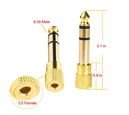 Devinal Professional 6.35mm 1/4 inch Plug to 3.5mm 1/8 inch Jack Gold Plated TRS AUX Stereo Audio Headphone Jack Adapter Converter Connector(2 Pack) - Image 3